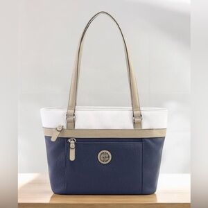 GIANI BERNINI Colorblock Pebbled faux lleather tote bag -Navy/White (pre-owned)